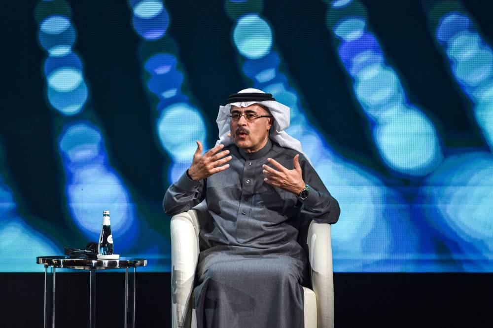  المهندس الناصر خلال مشاركته في جلسة ضمن فعاليات مؤتمر مبادرة مستقبل الاستثمار. "الفرنسية"