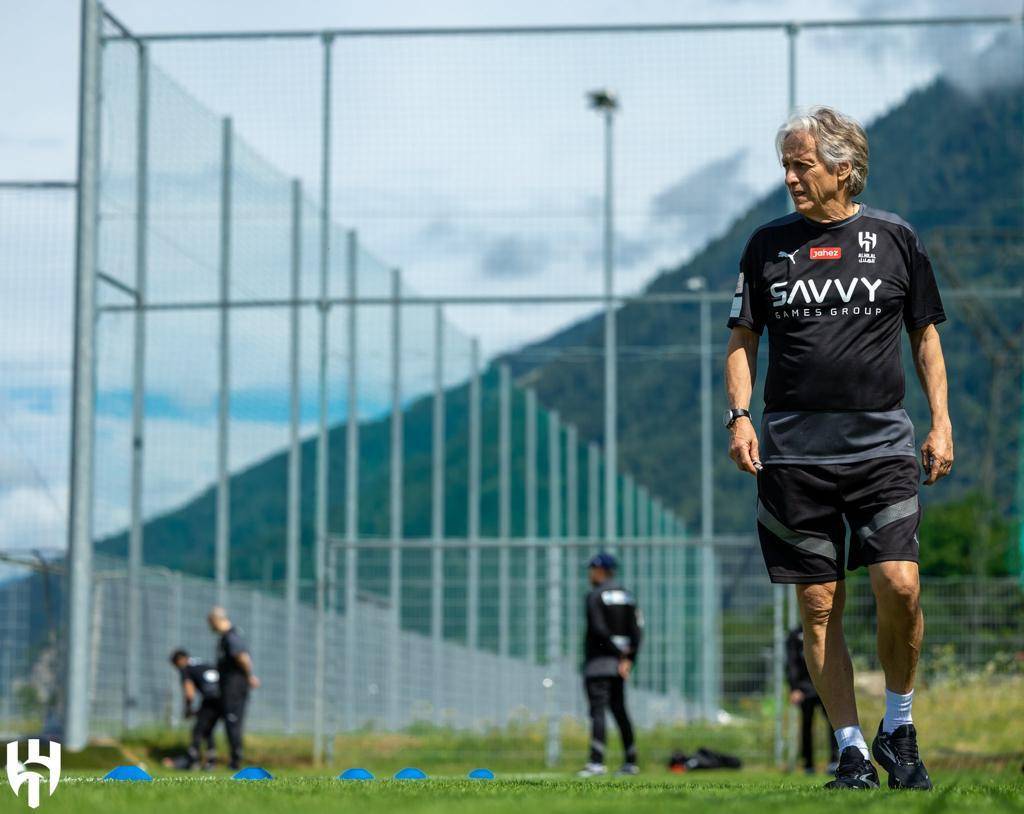 جيسوس خلال تدريب الهلال في النمسا أمس. مركز الهلال الإعلامي