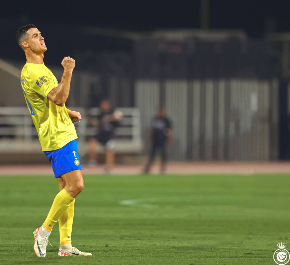 رونالدو فرحا بالهدف الثالث. مركز النصر الإعلامي