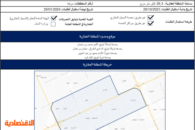 إعلان ثاني منطقة تسجيل عقاري باعتماد 7 أحياء في الرياض 