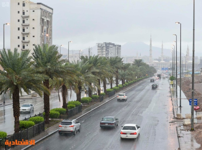 هطول أمطار على منطقة المدينة المنورة