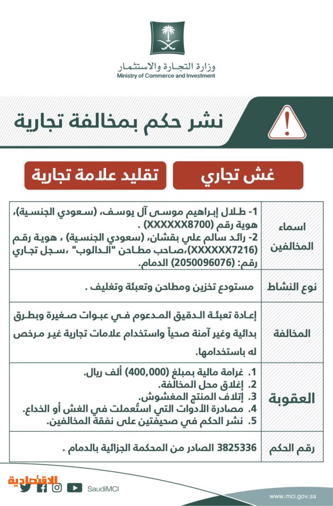 التجارة تضبط تاجر ا خالف نظام مكافحة الغش التجارى صحيفة آفاق صحيفة آفاق
