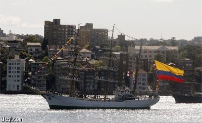 المركب الشراعي غلوريا التابع للقوات البحرية الكولومبية والذي سيبحر في جميع أنحاء العالم لعرض التاريخ الكولومبي في كل ميناء مزار 