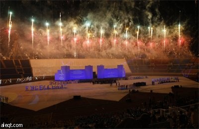 افتتاح الدورة السادسة للألعاب الفرنكفونية في مدينة كميل شمعون الرياضية والتي ستستمر 10 أيام في بيروت.