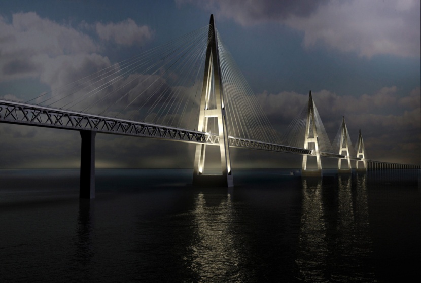 صورة تم تصميمها بالحاسوب تظهر الجسر الذي سيربط بين جزر الدنمارك وألمانيا ومن المقرر أن يبدأ في بنائه عام 2012.
