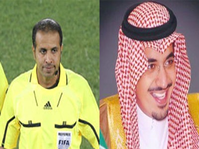 الأمير نواف بن فيصل يهنئ الحكم الدولي خليل جلال بالنجاح الذي حققه في إدارته لمباراة فرنسا والمكسيك