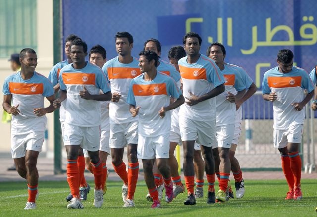 جانب من تدريبات المنتخب الهندي في العاصمة القطرية الدوحة  في ثالث ظهور آسيوي