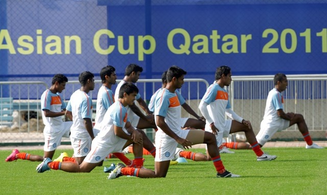 جانب من تدريبات المنتخب الهندي في العاصمة القطرية الدوحة  في ثالث ظهور آسيوي