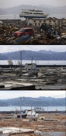 قصة مصورة : صور للأماكن التي دمرها تسونامي اليابان .. وأخرى لها بعد الترميم