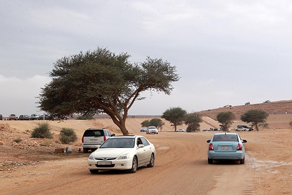 قصة مصورة : أمطار الرياض تغري الأهالي للخروج للسدود والشعاب