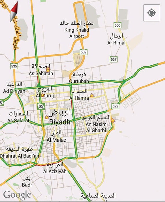 «جوجل» تضيف الحركة المرورية في مدينة الرياض