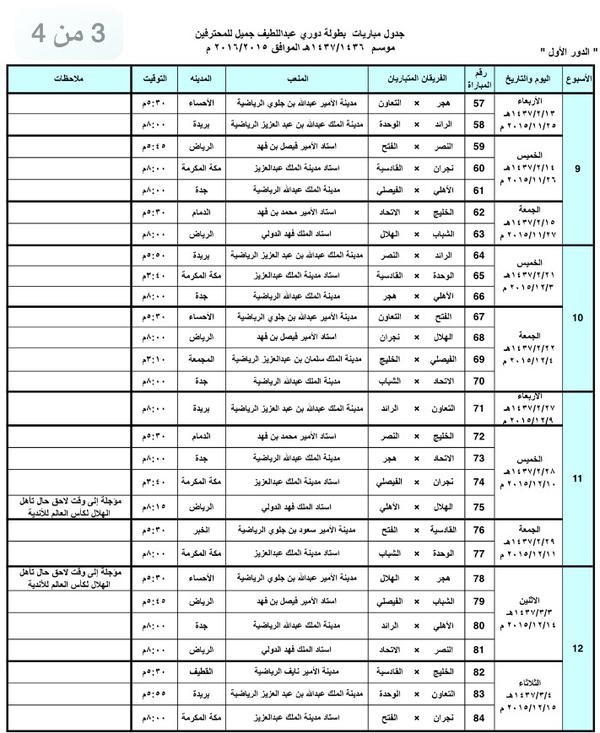 صدور جدول دوري عبداللطيف جميل لموسم 2015 - 2016