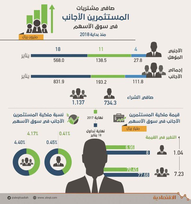 صافي مشتريات المستثمرين الأجانب في سوق الأسهم منذ بداية 2018