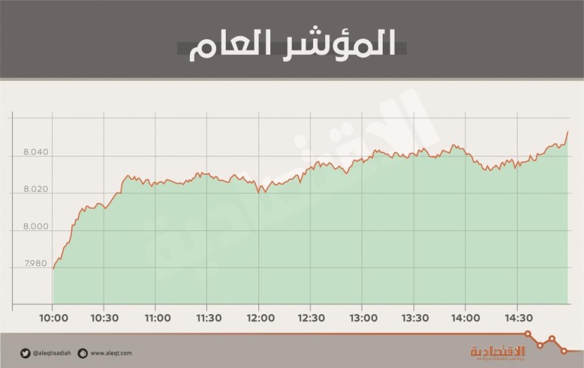 لأول مرة منذ 32 شهرا .. الأسهم السعودية تتخطى 8000 نقطة بقيمة سوقية 1.9 تريليون ريال