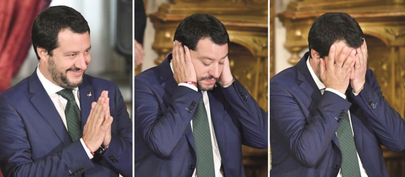ماتيو سالفيني نائب رئيس الوزراء قلقا أثناء تنصيب الحكومة الجديدة