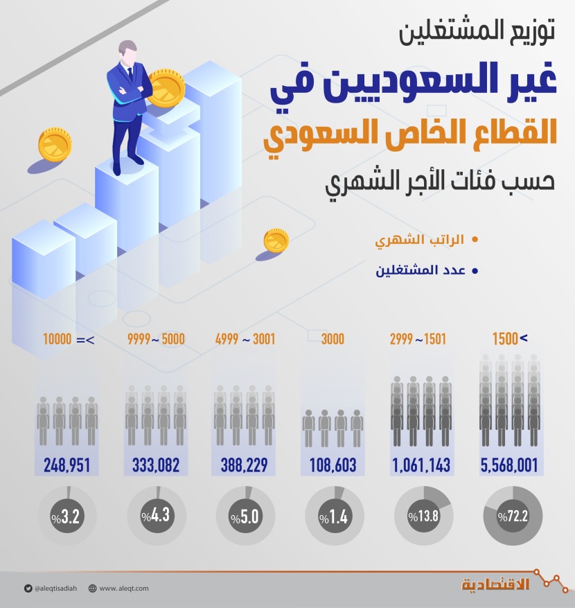 249 ألف أجنبي في القطاع الخاص يتقاضون رواتب تتجاوز 10 آلاف ريال 