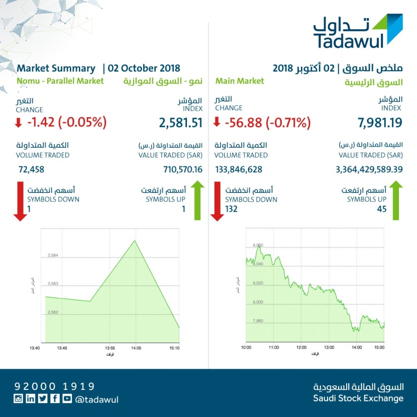 مؤشر سوق الأسهم السعودية يغلق منخفضًا عند مستوى 7981 نقطة