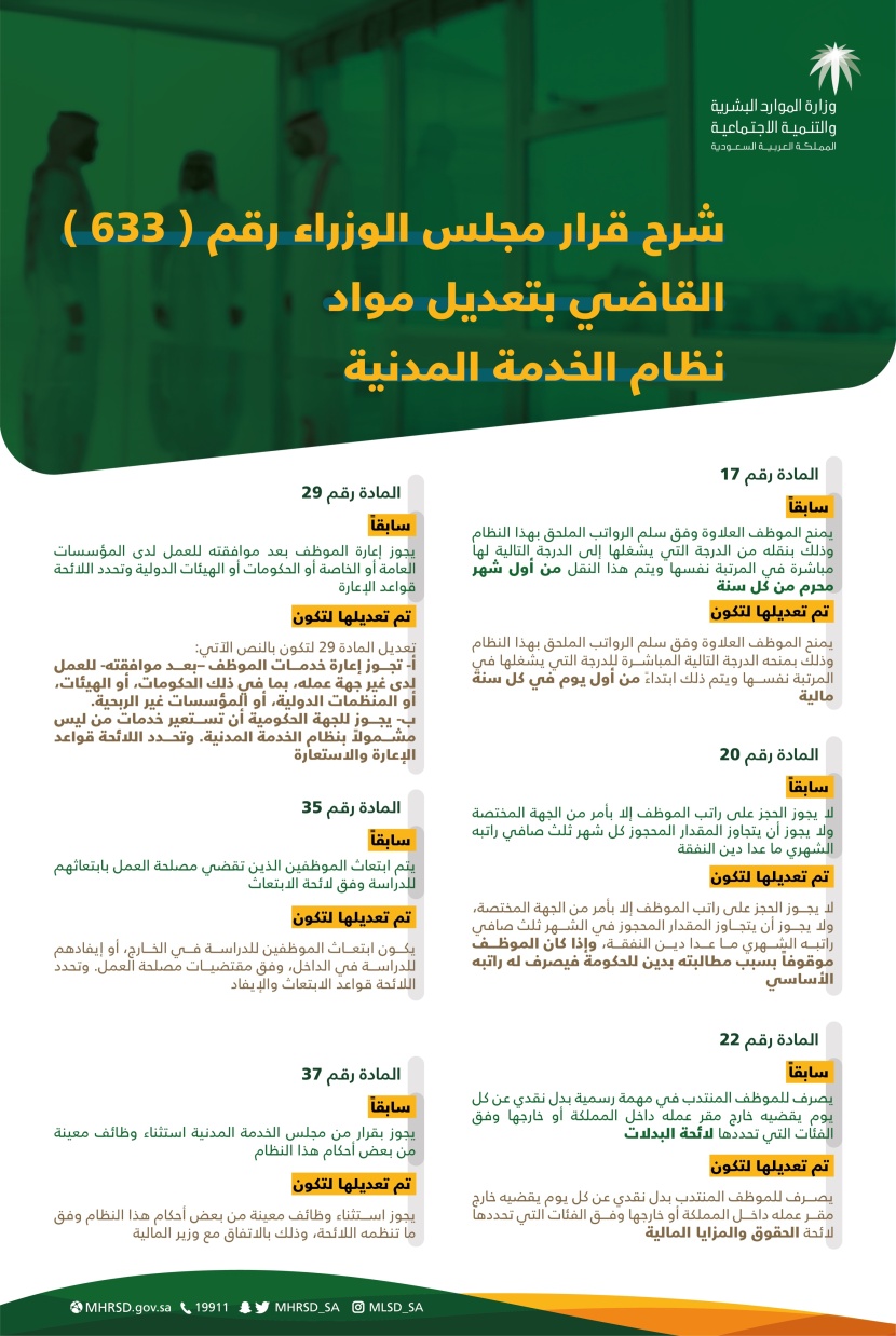 مجلس الوزراء: تعديل 6 مواد من نظام الخدمة المدنية