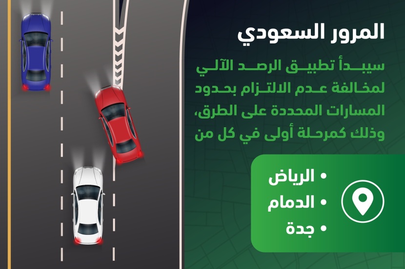 بدءا من اليوم .. رصد مخالفة عدم الالتزام بمسارات الطرق آليا في الرياض والدمام وجدة