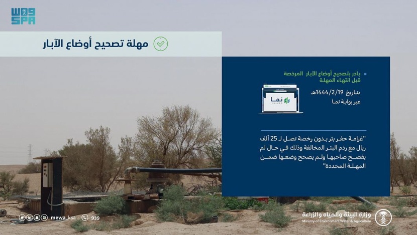 "البيئة" تدعو إلى الإفصاح عن الآبار غير المرخصة وتصحيح أوضاعها قبل انتهاء المهلة المحددة