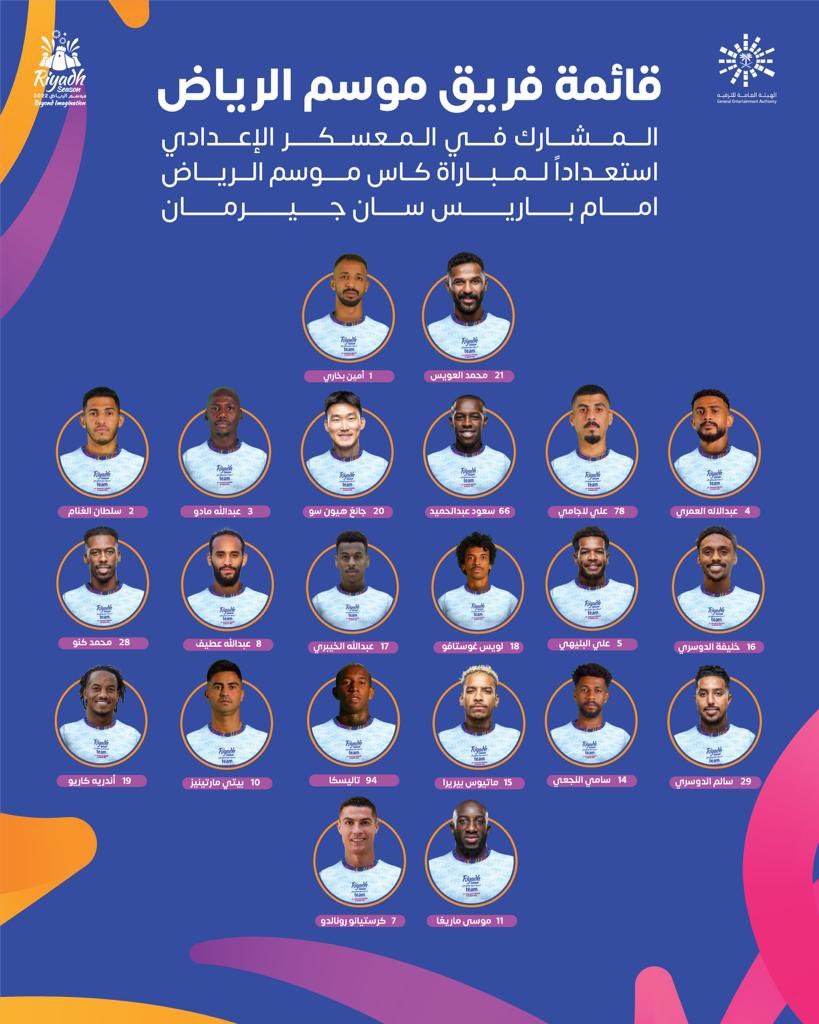 رونالدو يقود تشكيلة موسم الرياض في مواجهة سان جيرمان