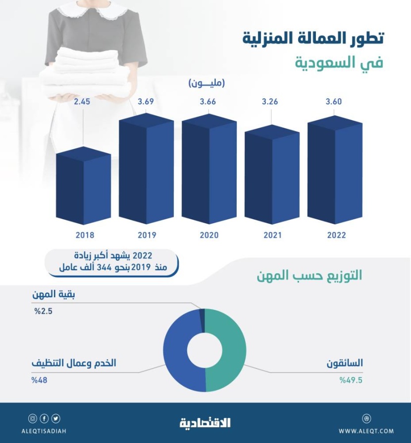 العمالة المنزلية تعاود الارتفاع بعد عامين من التراجع .. 344 ألف زيادة في 2022