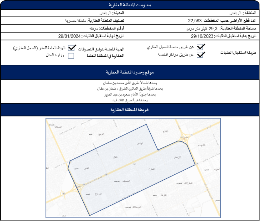 إعلان ثاني منطقة تسجيل عقاري باعتماد 7 أحياء في الرياض 